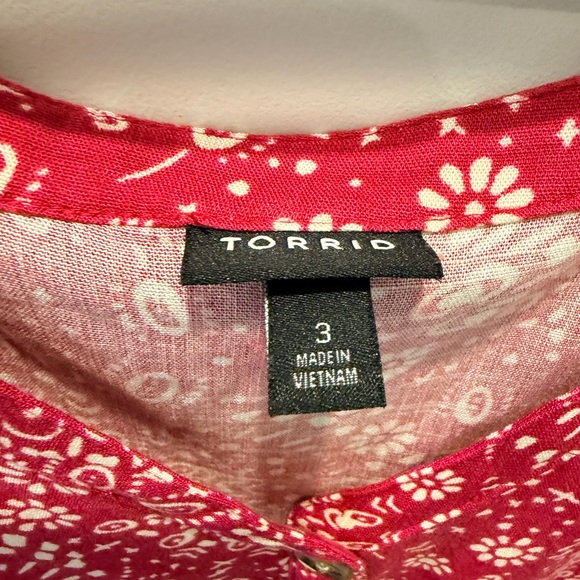 Torrid Size 3X Red Floral Boho Button Front Romper Drawstring Waist Soft Stretch - Picture 3 of 12